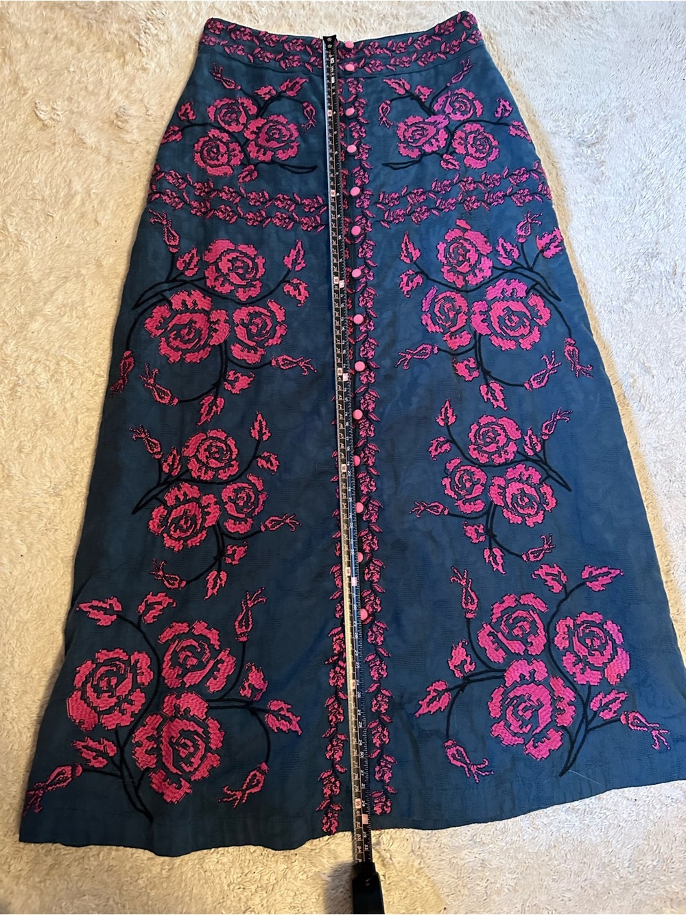 Anthropologie Embroidered Midi Skirt - Blue & Pink - Size 0 - Picture 11 of 13